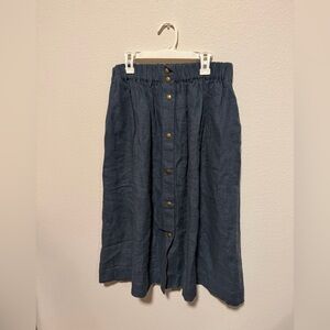 notPERFECTLINEN Navy Button-Front Midi Skirt